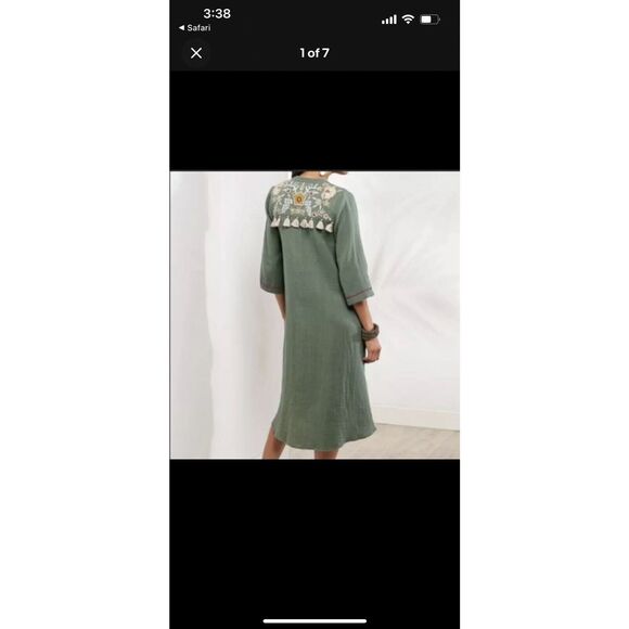 Soft Surroundings Cristoforo Button Down Embroidered Dress - Green - XS - Picture 1 of 10
